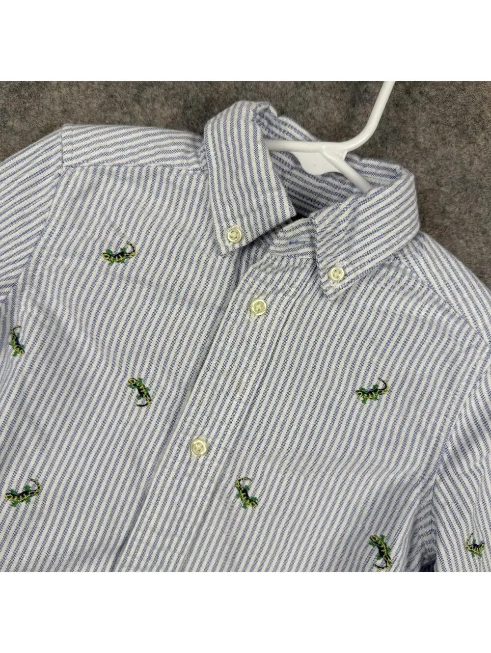Ralph Lauren Long Sleeve Button Front Shirt Blue White Stripe Lizard 3T 577
